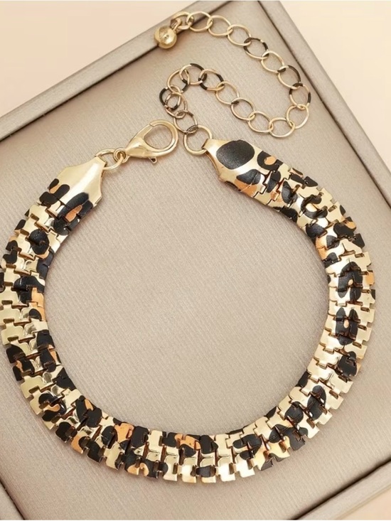 Jewelry - Gold-tone Chain Bracelet Women’s Gold and Black Animal Print Patterned NIP
